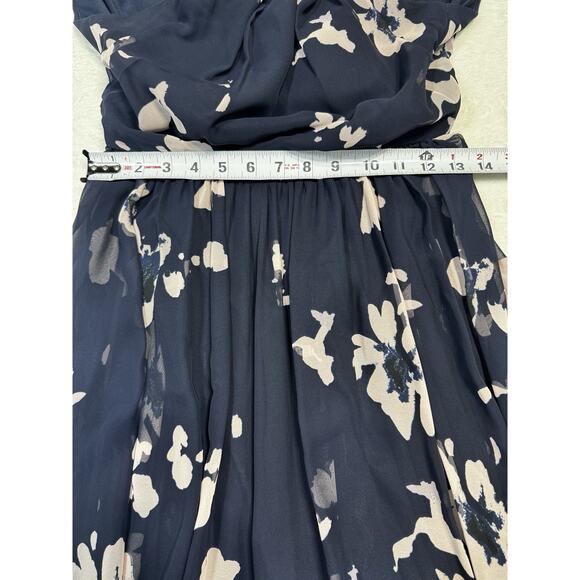 BETSY & ADAM Women Lavender/Navy Tie Neck Chiffon Floral Sleeveless Maxi Dress 6 - Picture 6 of 7